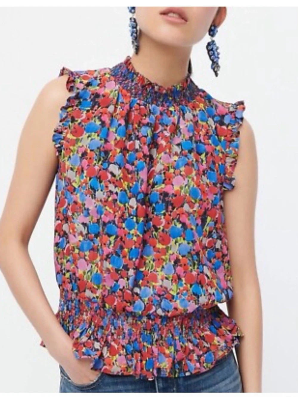 J Crew Sleeveless Mockneck Top in Watercolor Floral Print | Sz 8